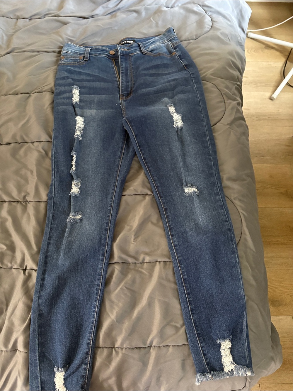 Fashion Nova Ripped Dark Blue Skinny Jeans